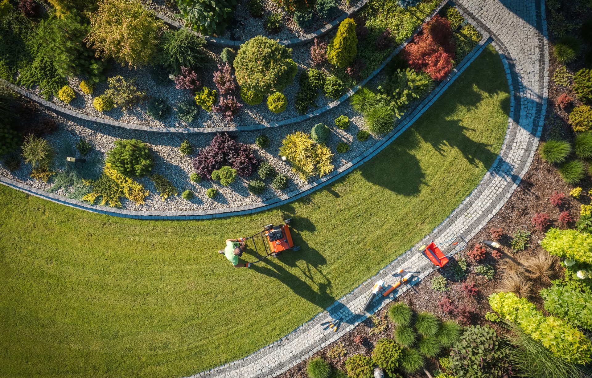 Professional landscaping aerial view